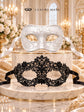 Black Flower Lace Mask for Women with White Glitter Venetian Mask for Men | Black White Masquerade Couple Set - product image 6
