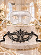 White Glitter Men’s Venetian Mask with Black Lace Women’s Mask | Classic Black White Masquerade Pair - product image 6
