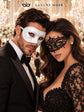 White Glitter Men’s Venetian Mask with Black Lace Women’s Mask | Classic Black White Masquerade Pair - product image 2