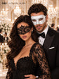White Glitter Men’s Venetian Mask with Black Lace Women’s Mask | Classic Black White Masquerade Pair - product image 3