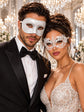 White Glitter Venetian Masks for Couples | Men’s Classic Masquerade Mask with Women’s White Lace Eye Mask - product image 1