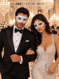 White Flower Lace Mask for Women with White Glitter Venetian Mask for Men | Elegant White Masquerade Couple Set - product image 4