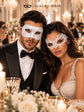 White Lace Masquerade Mask for Women & White Glitter Venetian Mask for Men | All White Couples Mask Set - product image 5