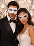 White Lace Masquerade Mask for Women & White Glitter Venetian Mask for Men | All White Couples Mask Set - product image 1