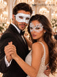 White Swan Lace Mask for Women with White Glitter Venetian Mask for Men | All White Masquerade Couple Masks - product image 5