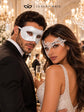 White Phantom Lace Mask for Women & White Glitter Venetian Mask for Men | Elegant All White Masquerade Set - product image 5