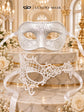White Phantom Lace Mask for Women & White Glitter Venetian Mask for Men | Elegant All White Masquerade Set - product image 6