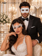 White Phantom Lace Mask for Women & White Glitter Venetian Mask for Men | Elegant All White Masquerade Set - product image 4