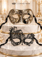 Silver Black Antique Venetian Mask for Men with Black Swan Lace Mask for Women | Couples Masquerade Masks - product image 6