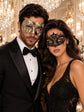 Antique Silver Black Venetian Mask for Men & Black Lace Mask for Women | Elegant His and Hers Masquerade Set - product image 1