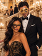 Gold & Black Couples Masquerade Mask Set | Classic Gold Venetian Mask for Men and Black Gold Phantom Lace Mask for Women product view 3