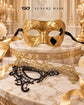 Gold & Black Couples Masquerade Mask Set | Classic Gold Venetian Mask for Men and Black Gold Phantom Lace Mask for Women product view 6