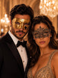 Gold Couples Venetian Masquerade Mask Set | Classic Men’s Mask & Elegant Gold Lace Mask for Women