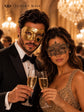 Gold Couples Venetian Masquerade Mask Set | Classic Men’s Mask & Elegant Gold Lace Mask for Women product view 5