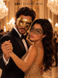 Gold Couples Venetian Masquerade Mask Set | Gold Checkered Classic Mask for Men & Ornate Gold Lace Mask for Women product view 5