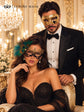 Gold Checkered Venetian Mask for Men & Black Gold Peacock Feather Lace Mask for Women | Couples Masquerade Mask Set product view 4