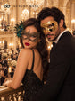 Gold Couples Masquerade Mask Set | Checkered Venetian Mask for Men & Peacock Feather Lace Mask for Women product view 4