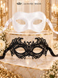 White Classic Venetian Mask for Men & Black Lace Masquerade Mask for Women | Black and White Couples Mask Set product view 6
