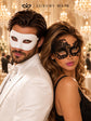 White Classic Venetian Mask for Men & Black Swan Lace Mask for Women | Elegant Black and White Couples Masquerade Mask Set product view 3