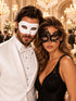 White Classic Venetian Mask for Men & Black Swan Lace Mask for Women | Elegant Black and White Couples Masquerade Mask Set