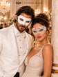 White Couples Masquerade Mask Set | Classic Venetian Mask for Men & Elegant White Lace Mask for Women product view 5