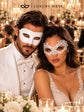 White Classic Venetian Mask for Men & White Lace Mask for Women | Elegant White Couples Masquerade Mask Set product view 5