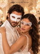 White Classic Venetian Mask for Men & White Phantom Lace Mask for Women | Elegant White Couples Masquerade Mask Set - product image 4