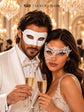 White Classic Venetian Mask for Men & White Phantom Lace Mask for Women | Elegant White Couples Masquerade Mask Set - product image 3