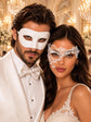 White Classic Venetian Mask for Men & White Phantom Lace Mask for Women | Elegant White Couples Masquerade Mask Set - product image 6