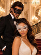 Black & White Couples Masquerade Mask Set | Classic Venetian Mask for Men and White Swan Lace Mask for Women - product image 3