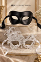 Black & White Couples Masquerade Mask Set | Classic Venetian Mask for Men and White Swan Lace Mask for Women - product image 6