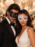 Black & White Couples Masquerade Mask Set | Classic Venetian Mask for Men and White Swan Lace Mask for Women - product image 1