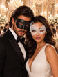 Black & White Couples Masquerade Mask Set | Classic Venetian Mask for Men and White Swan Lace Mask for Women - product image 1