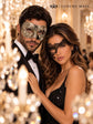 Black Phantom Lace Mask for Women with Silver & Black Antique Venetian Mask for Men | Couples Masquerade Set - product image 5