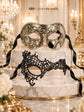 Black Phantom Lace Mask for Women with Silver & Black Antique Venetian Mask for Men | Couples Masquerade Set - product image 7