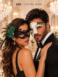 Black Gold Phantom Mask for Men with Black Peacock Feather Lace Mask for Women | Venetian Masquerade Couple Set - product image 2