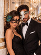 Black Peacock Feather Lace Mask & Black Gold Phantom Men’s Mask | Dramatic Venetian Masquerade Masks for Couples - product image 5