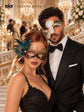 Black Gold Peacock Feather Lace Mask for Women with Antique Phantom Mask for Men | Couples Venetian Masquerade Set - product image 2
