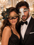 Black Gold Masquerade Masks for Couples | Men’s Antique Phantom Mask with Women’s Peacock Feather Lace Mask - product image 1