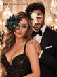Black Gold Antique Phantom Mask & Black Silver Phantom Lace Peacock Mask | His and Hers Venetian Masquerade Set - product image 5