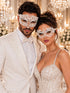 White Laser Cut Metal Venetian Mask for Men with White Lace Mask for Women | Elegant Masquerade Couple Set - product image 1