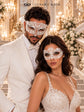 White Flower Lace Mask for Women with White Diamond Laser Cut Metal Mask for Men | Venetian Masquerade Couple Set - product image 3