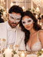 White Flower Lace Mask for Women with White Diamond Laser Cut Metal Mask for Men | Venetian Masquerade Couple Set - product image 5