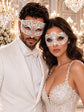 White Flower Lace Mask for Women with White Diamond Laser Cut Metal Mask for Men | Venetian Masquerade Couple Set - product image 1