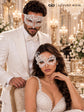 White Swan Lace Mask for Women & White Diamond Laser Cut Metal Mask for Men | All White Venetian Masquerade Set - product image 4