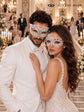 White Swan Lace Mask for Women & White Diamond Laser Cut Metal Mask for Men | All White Venetian Masquerade Set - product image 5