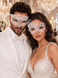 White Swan Lace Mask for Women & White Diamond Laser Cut Metal Mask for Men | All White Venetian Masquerade Set - product image 1