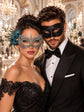 Black Venetian Mask for Him & Silver Peacock Feather Lace Mask for Her | Elegant Couples Masquerade Set - product image 1