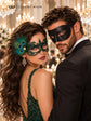 Black Venetian Mask for Men Paired with Green Peacock Feather Lace Mask for Women | Masquerade Couple Masks - product image 3