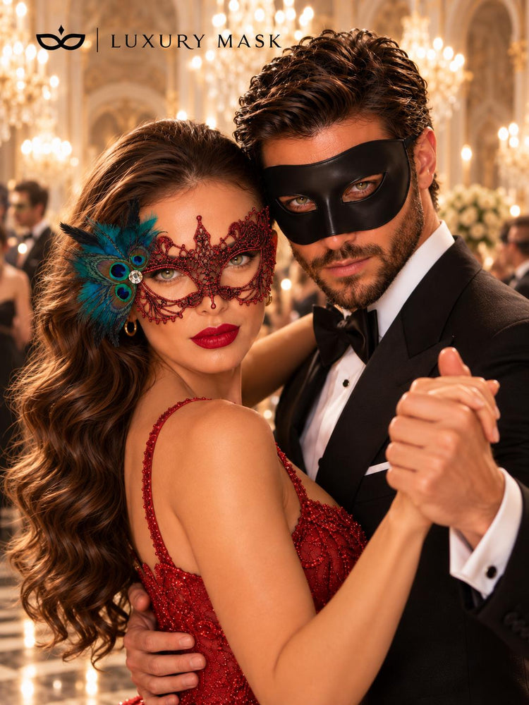 Black & Red Masquerade Couple Masks | Men&